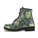 Cute Owls Leaves Pattern Leather Boots