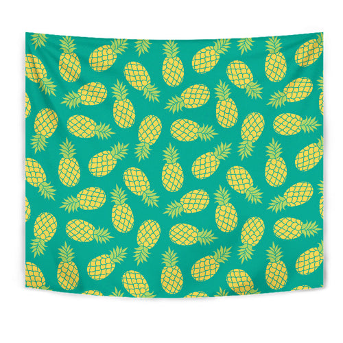 Pineapples Pattern Green Background Wall Tapestry