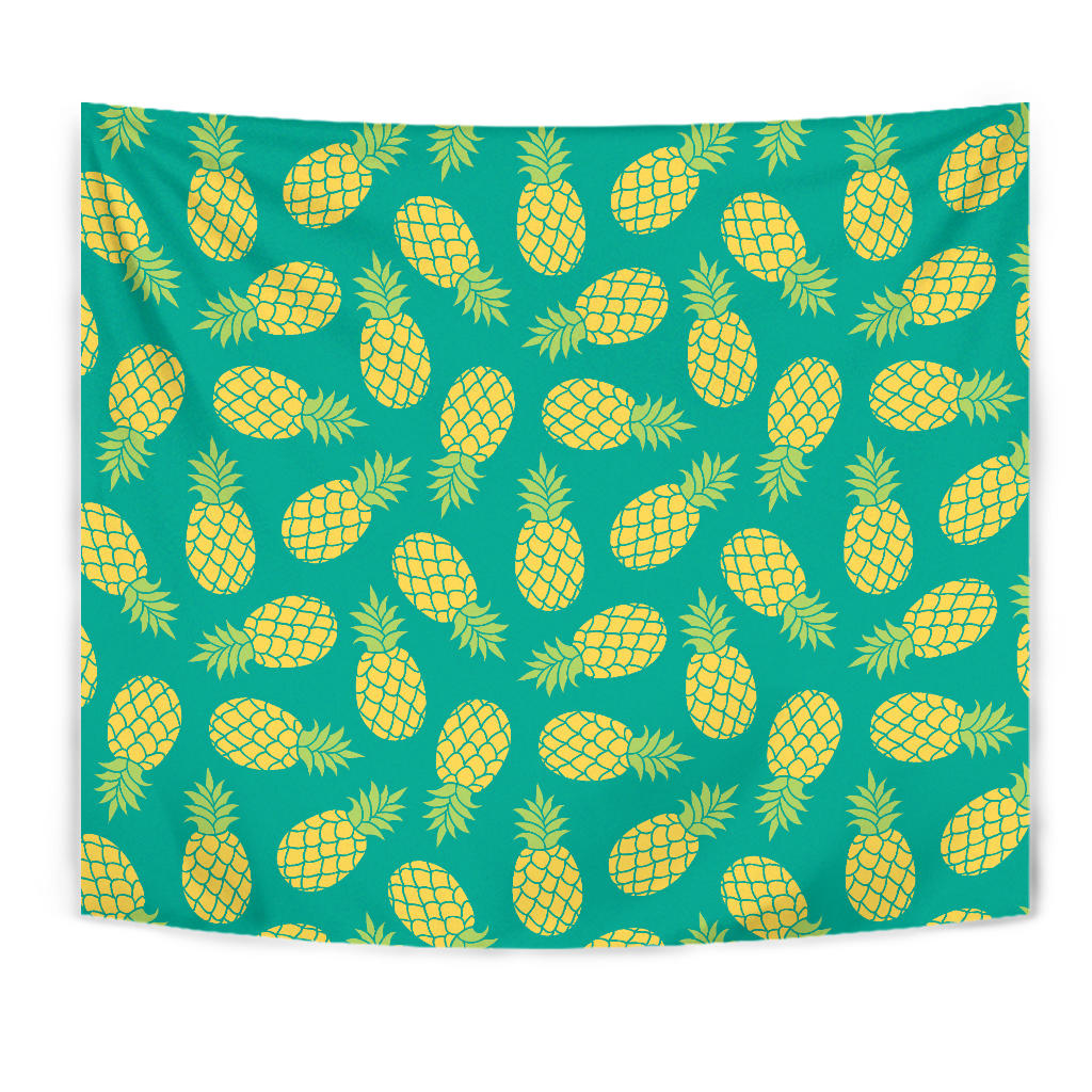 Pineapples Pattern Green Background Wall Tapestry