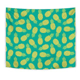 Pineapples Pattern Green Background Wall Tapestry