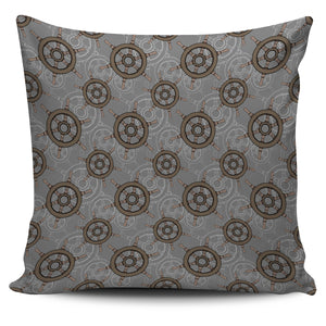Nautical Wood Steering Wheel Pattern Pillow Cover