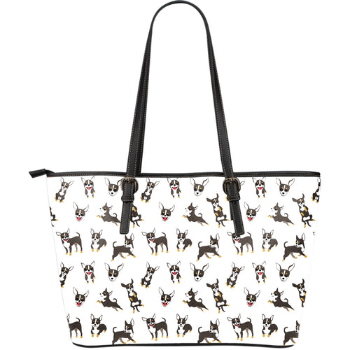 Chihuahua Dog Pattern Large Leather Tote Bag
