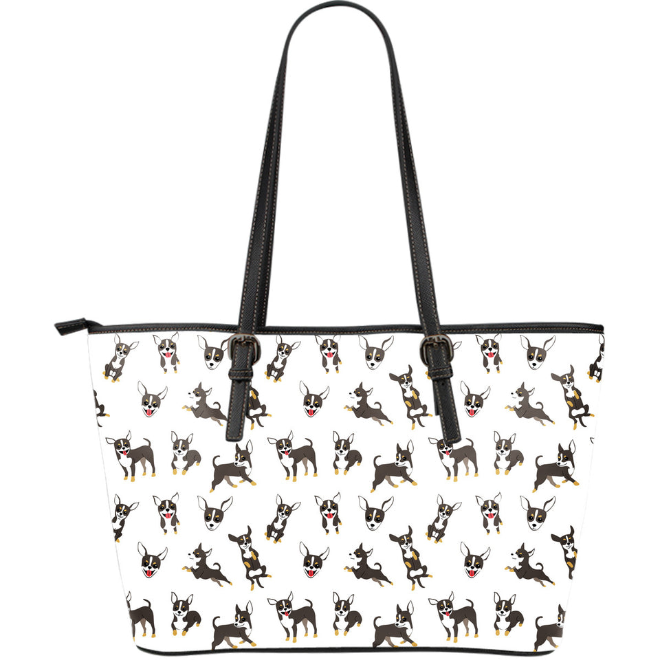 Chihuahua Dog Pattern Large Leather Tote Bag