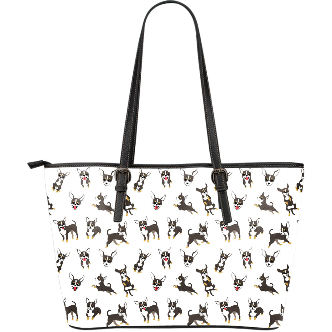 Chihuahua Dog Pattern Large Leather Tote Bag