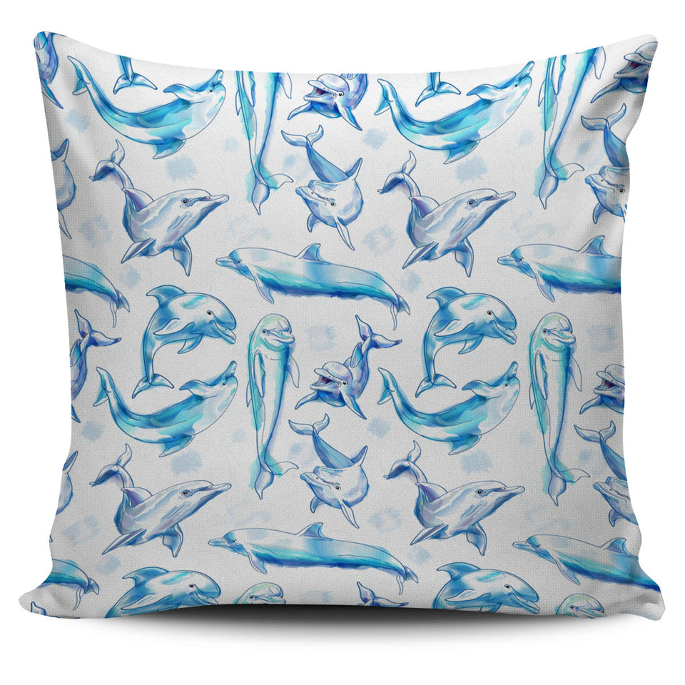 Watercolor Dolphin Pattern Pillow Cover