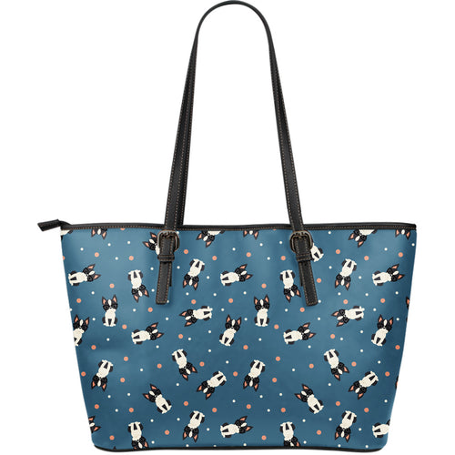 Cute Boston Terrier Dog Spattern Large Leather Tote Bag