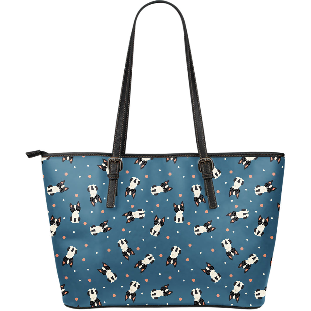 Cute Boston Terrier Dog Spattern Large Leather Tote Bag