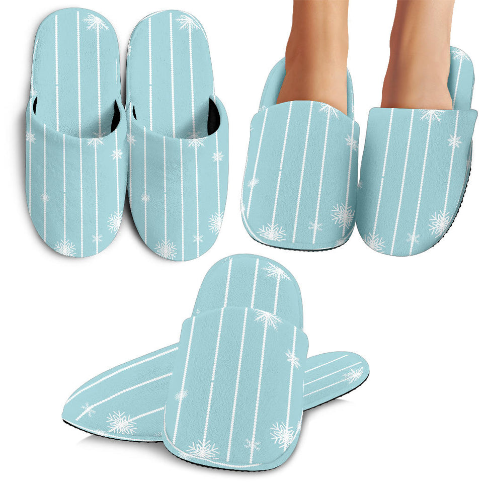 Snowflake Pattern Blue Stripe Background Slippers
