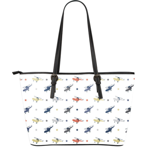Cute Helicopter Star Pattern Large Leather Tote Bag