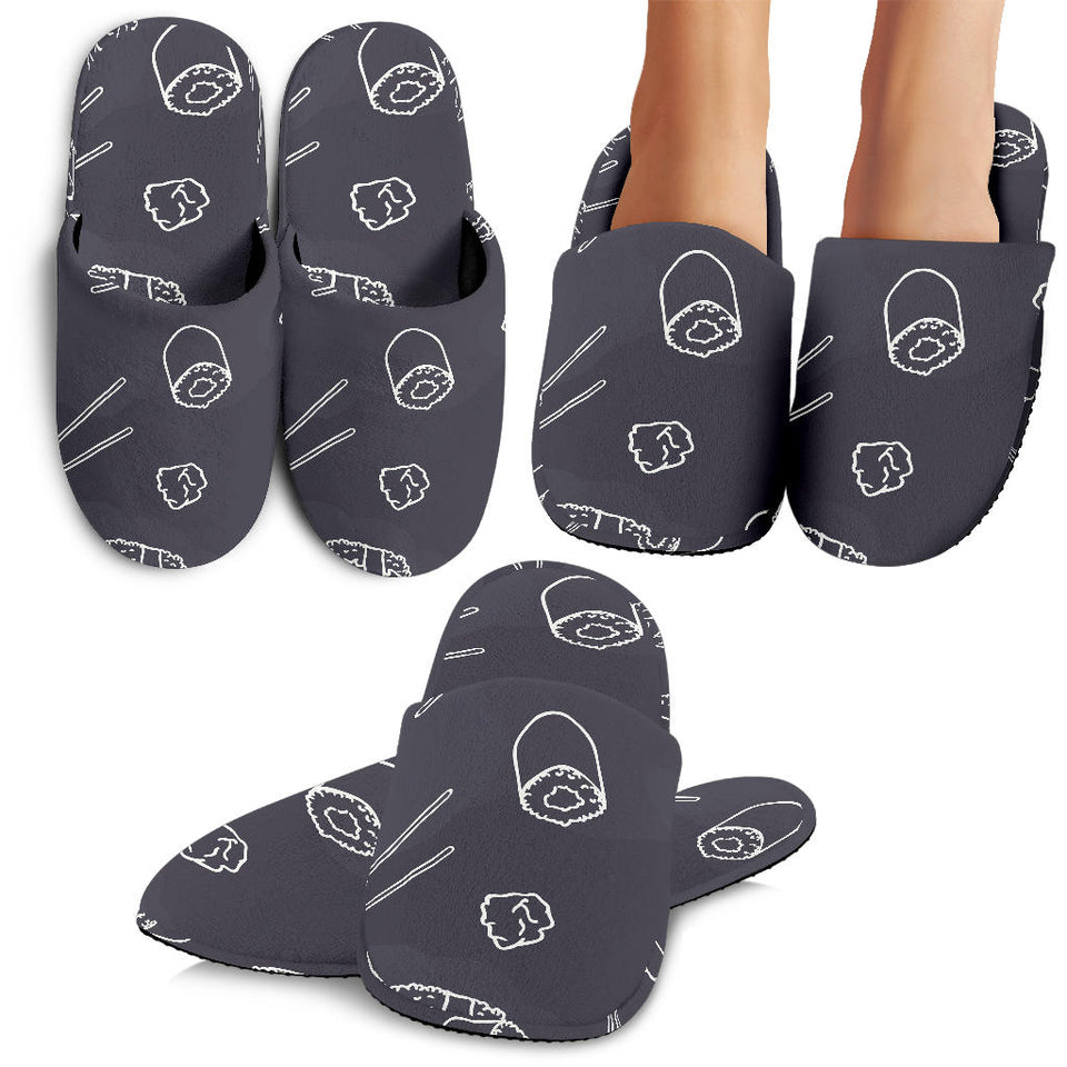 Sushi Pattern Black Background Slippers