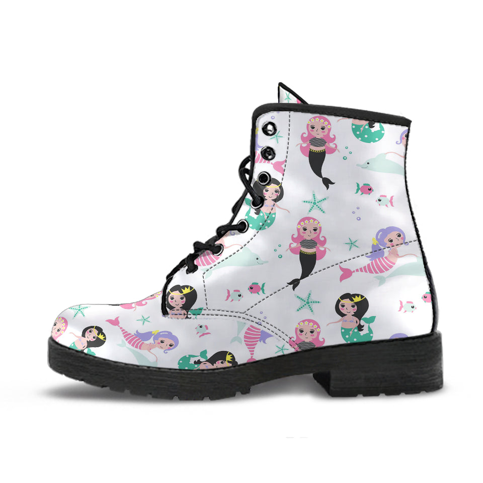 Cute Mermaid Dolphin Fish Starfish Pattern Leather Boots