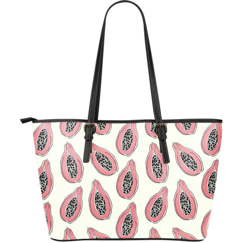 Papaya Pattern Large Leather Tote Bag