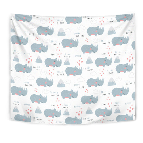 Cute Rhino Heart Pattern Wall Tapestry
