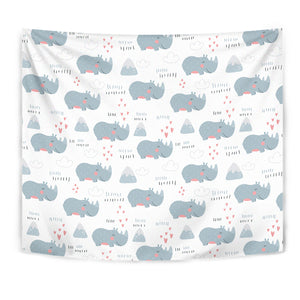 Cute Rhino Heart Pattern Wall Tapestry