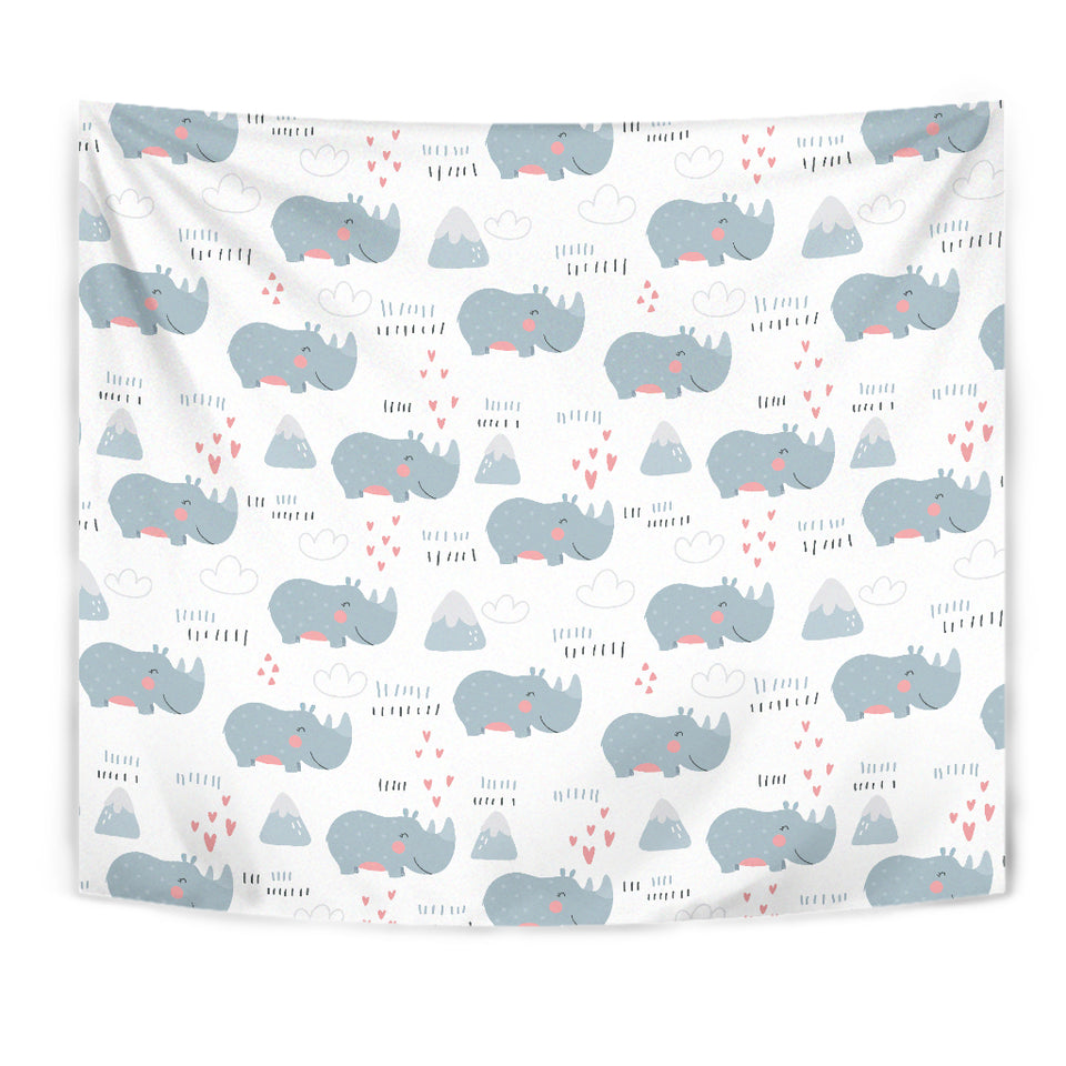 Cute Rhino Heart Pattern Wall Tapestry