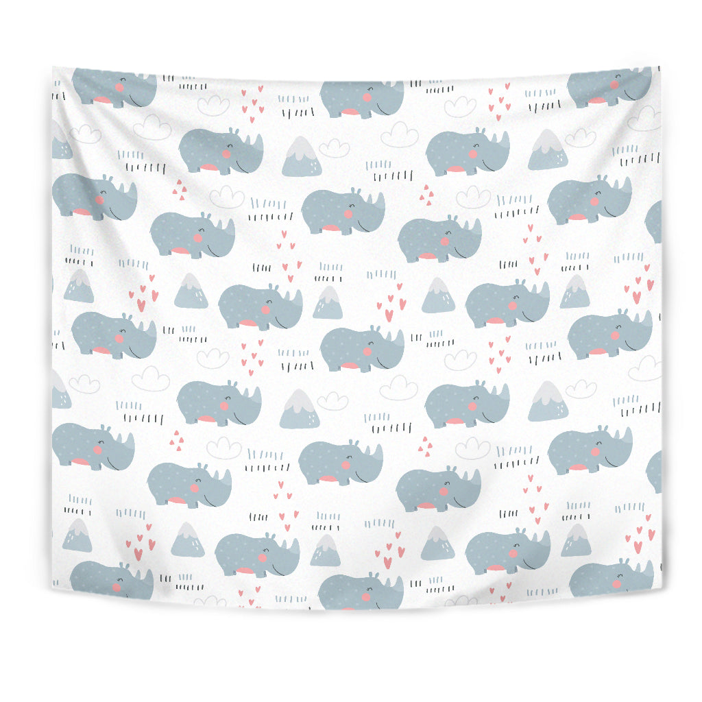 Cute Rhino Heart Pattern Wall Tapestry