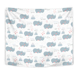 Cute Rhino Heart Pattern Wall Tapestry