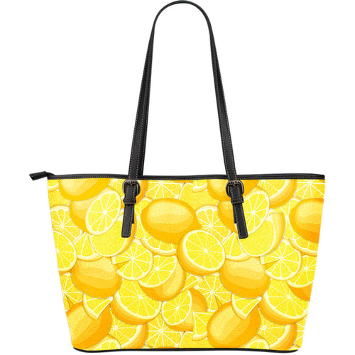 Lemon Pattern Large Leather Tote Bag