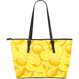 Lemon Pattern Large Leather Tote Bag