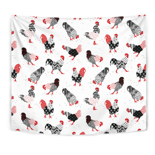Cool Rooster Chicken Cock Floral Ornament Background Wall Tapestry