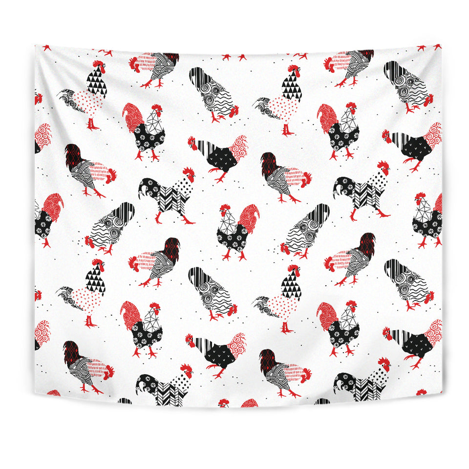 Cool Rooster Chicken Cock Floral Ornament Background Wall Tapestry
