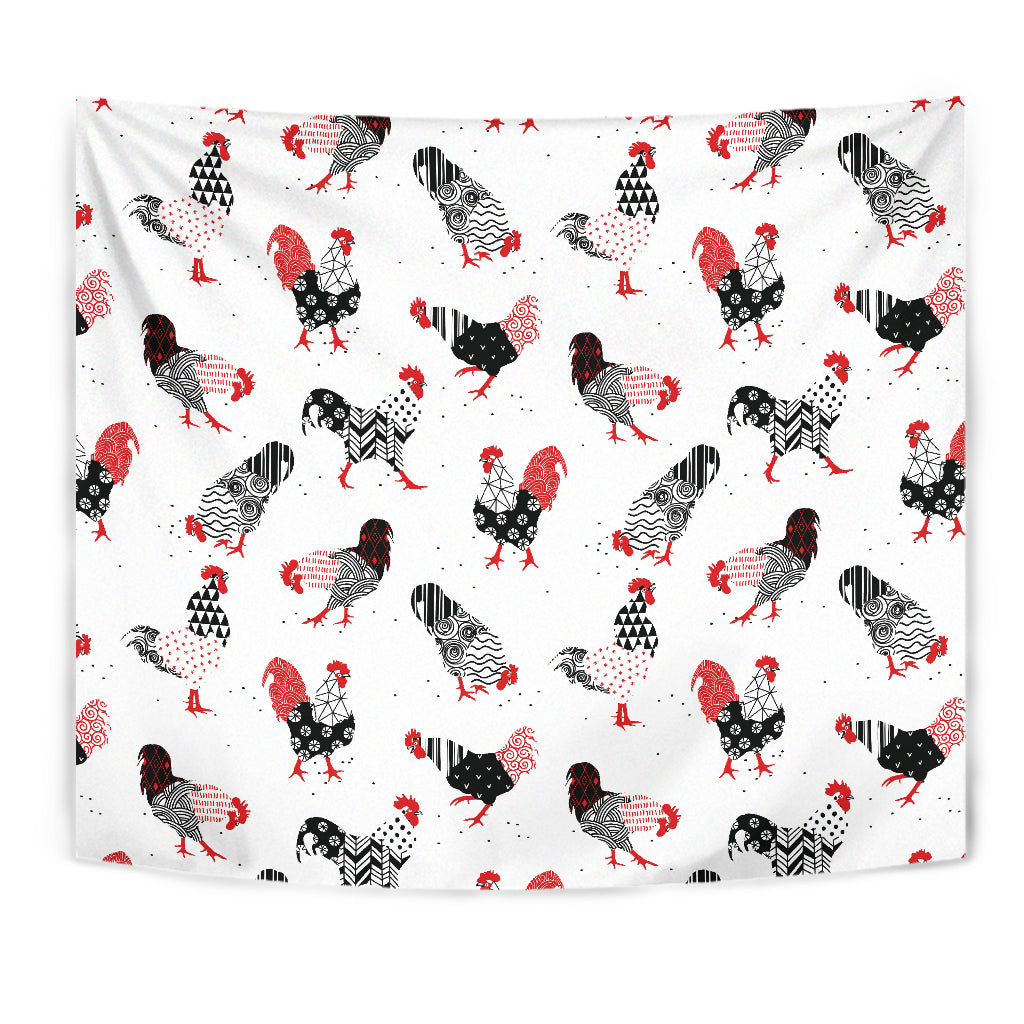 Cool Rooster Chicken Cock Floral Ornament Background Wall Tapestry