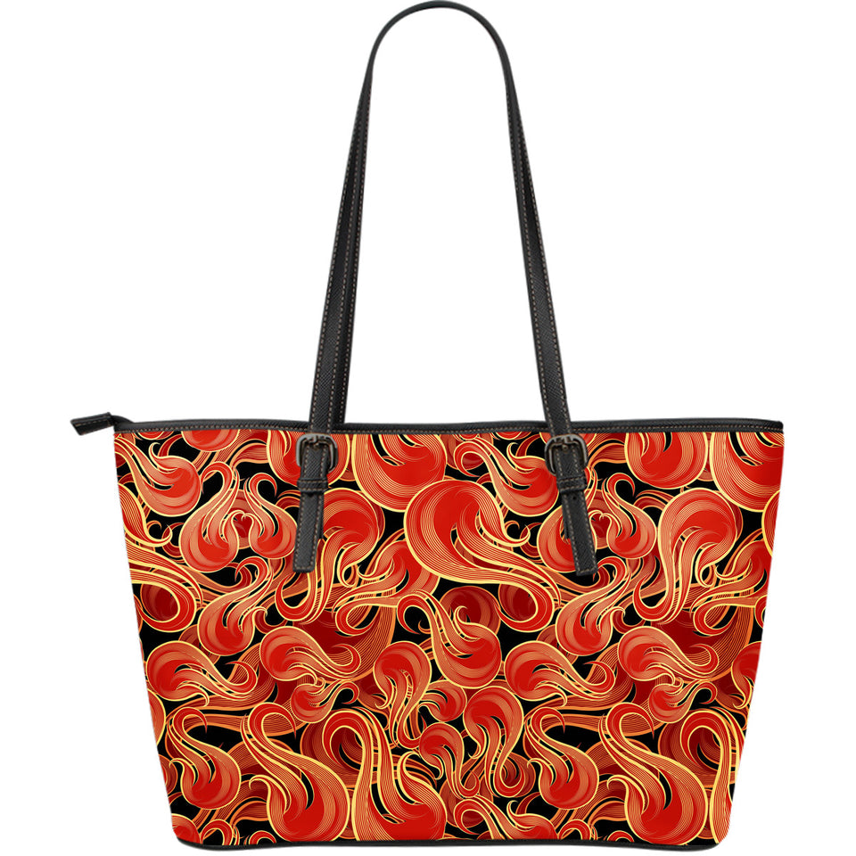 Fire Flame Pattern Large Leather Tote Bag