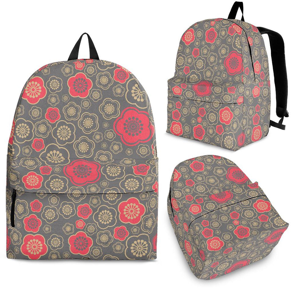 Red Gold Sakura Cherry Blossom Gray Background Backpack