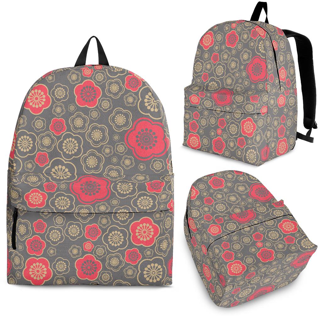 Red Gold Sakura Cherry Blossom Gray Background Backpack