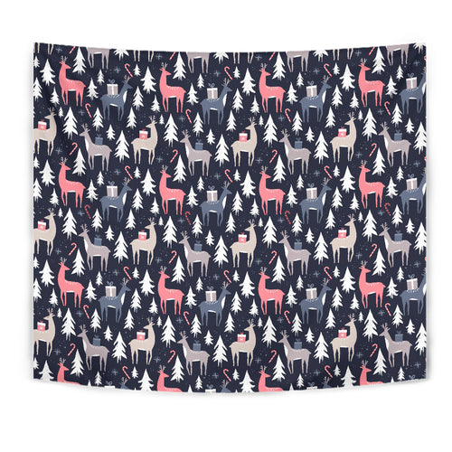 Deers Winter Christmas Pattern Wall Tapestry