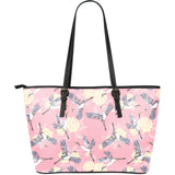 Japanese Crane Rose Pattern Large Leather Tote Bag