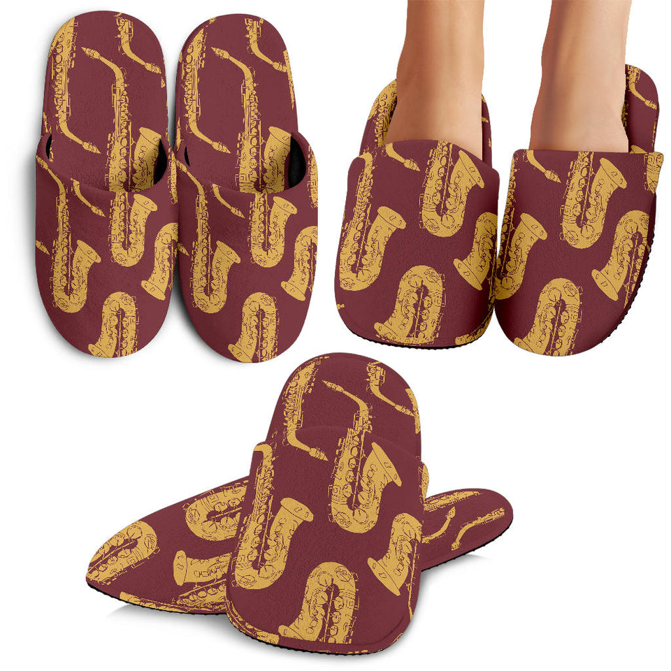 Hand Drawn Gold Saxophone Red Background  Slippers