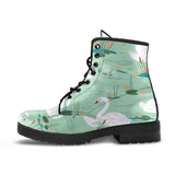 White Swan Lake Pattern Leather Boots