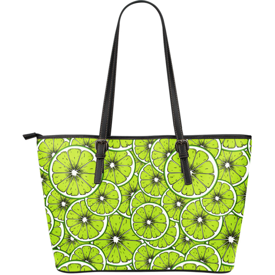 Slices Of Lime Design Pattern Large Leather Tote Bag