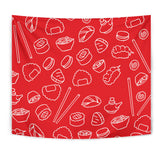 Sushi Pattern Red Background Wall Tapestry