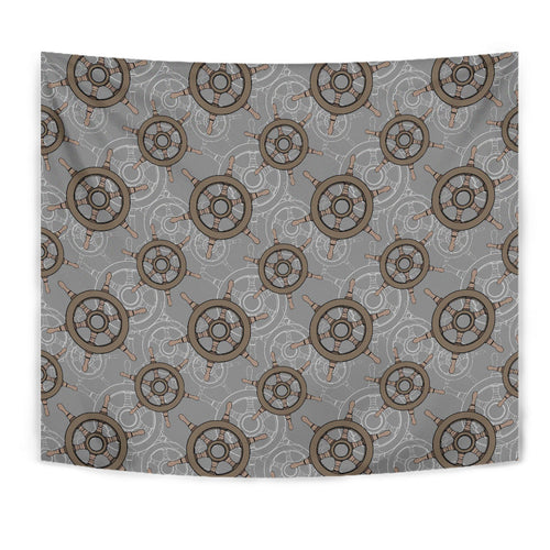 Nautical Wood Steering Wheel Pattern Wall Tapestry