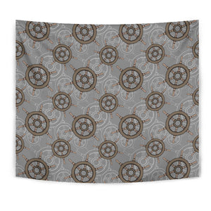 Nautical Wood Steering Wheel Pattern Wall Tapestry