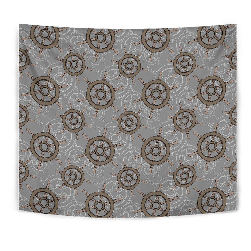 Nautical Wood Steering Wheel Pattern Wall Tapestry