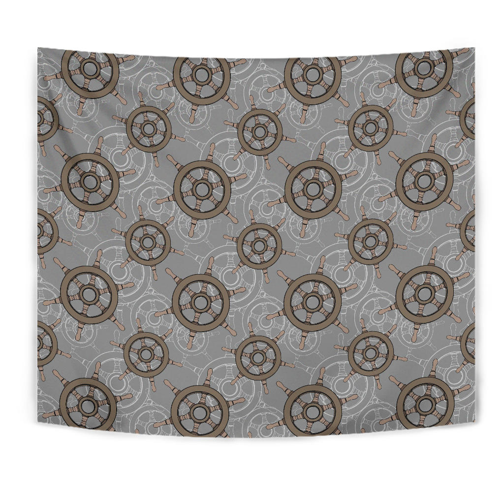 Nautical Wood Steering Wheel Pattern Wall Tapestry