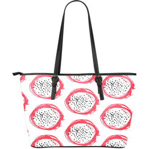 Hand Drawn Dragon Fruit Large Leather Tote Bag
