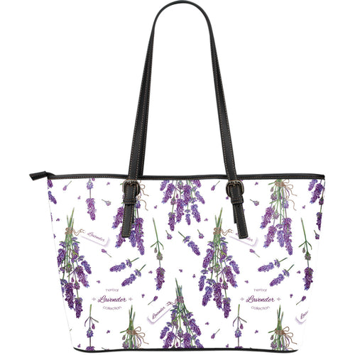 Lavender Flower Design Pattern Large Leather Tote Bag