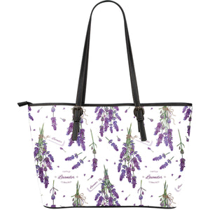 Lavender Flower Design Pattern Large Leather Tote Bag