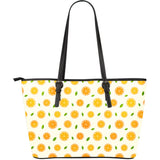 Oranges Leaves Pattern Large Leather Tote Bag