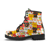 Colorful Maneki Neko Lucky Cat Pattern Leather Boots