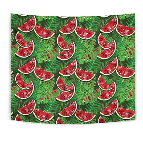 Watermelons Tropical Palm Leaves Pattern Background Wall Tapestry