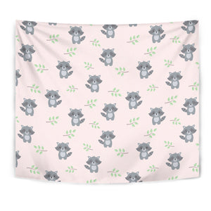 Cute Raccoons Leaves Pattern Wall Tapestry