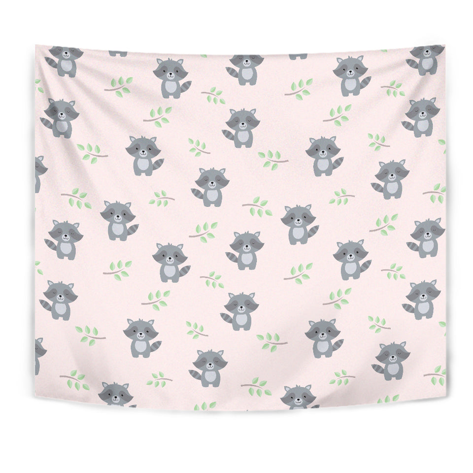Cute Raccoons Leaves Pattern Wall Tapestry