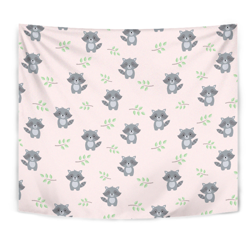 Cute Raccoons Leaves Pattern Wall Tapestry