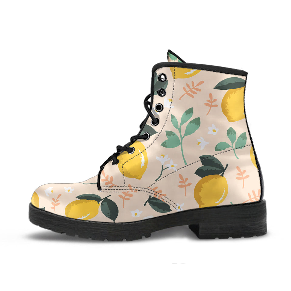 Lemon Flower Leave Pattern Leather Boots