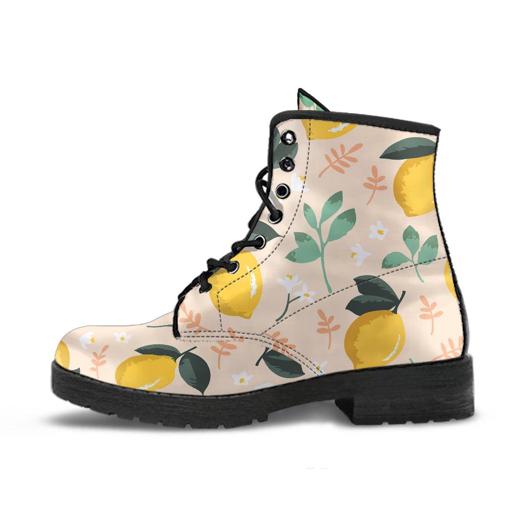Lemon Flower Leave Pattern Leather Boots